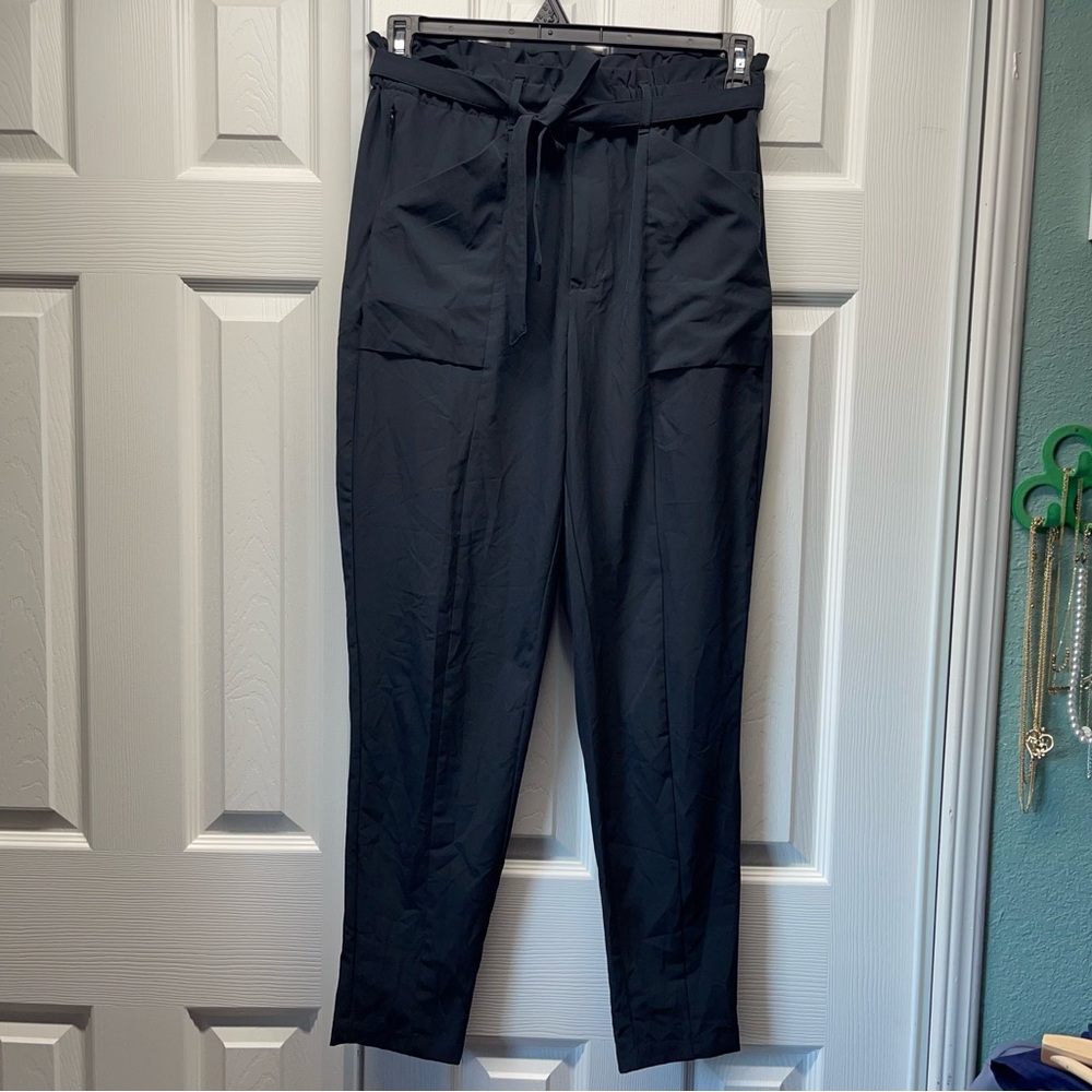 Modern Ambition Women’s Tie-Front Pant High Rise Tapered Relaxed Black Size M
